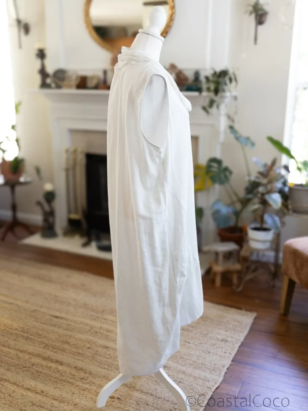 For Cynthia Dress 1X White Linen Blend Cowl Neck HiLow Resortwear Coastal Cruise - Picture 3 of 9